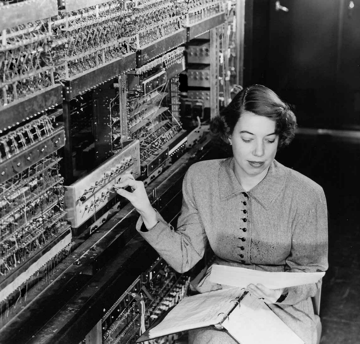 Pictured here, with AVIDAC, one of the first digital computers, is pioneer Argonne computer scientist Jean F. Hall